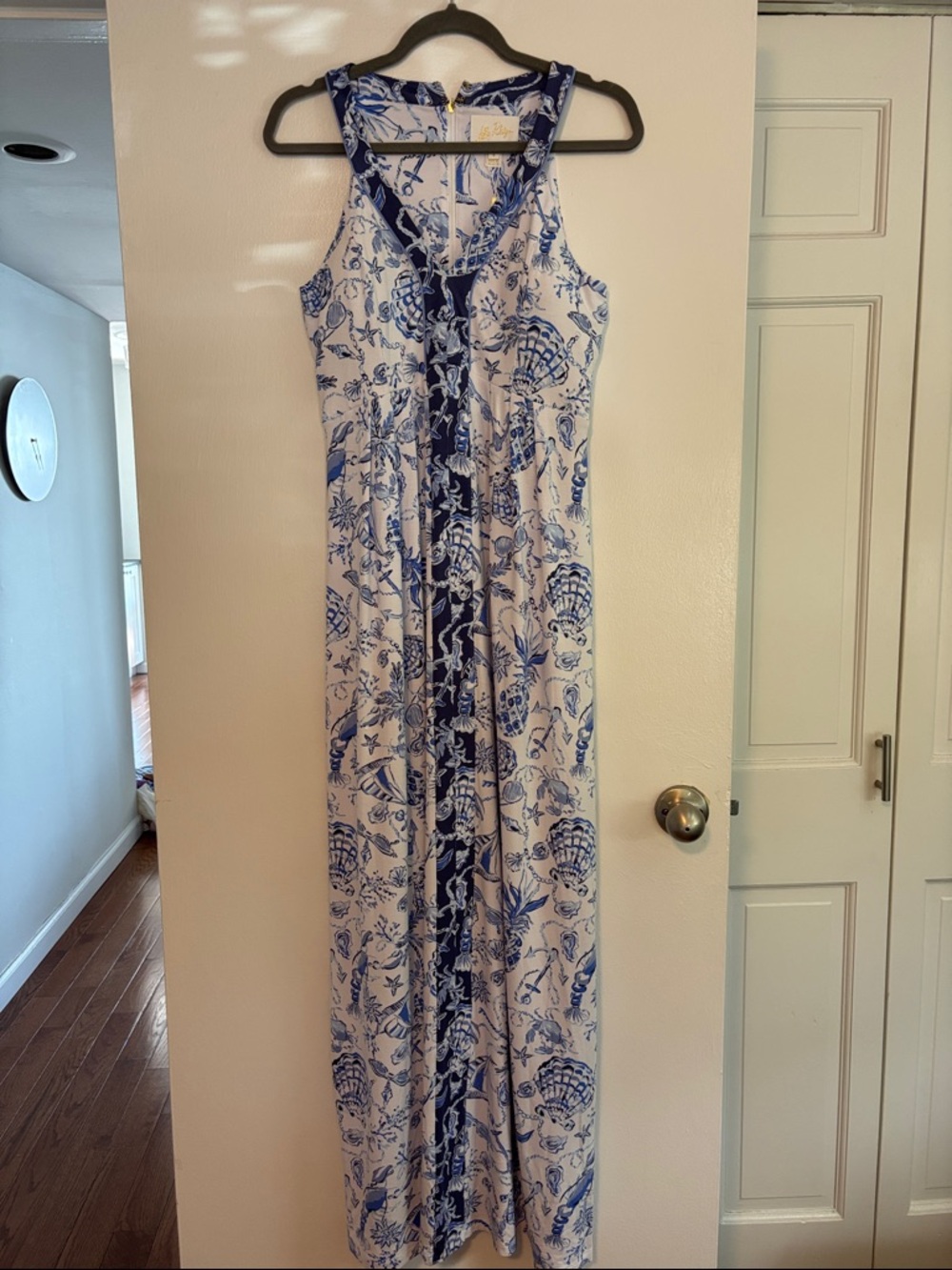 Blue and White Printed Maxi Dress